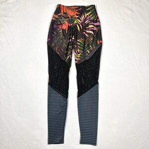 Onzie High Rise Track Leggings All Night Long S/M Tropical Floral Black Mesh